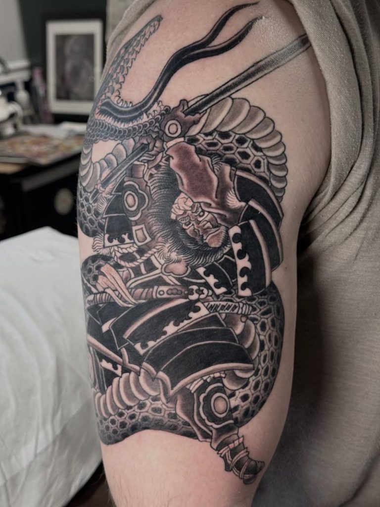Black and White Samurai Tattoo